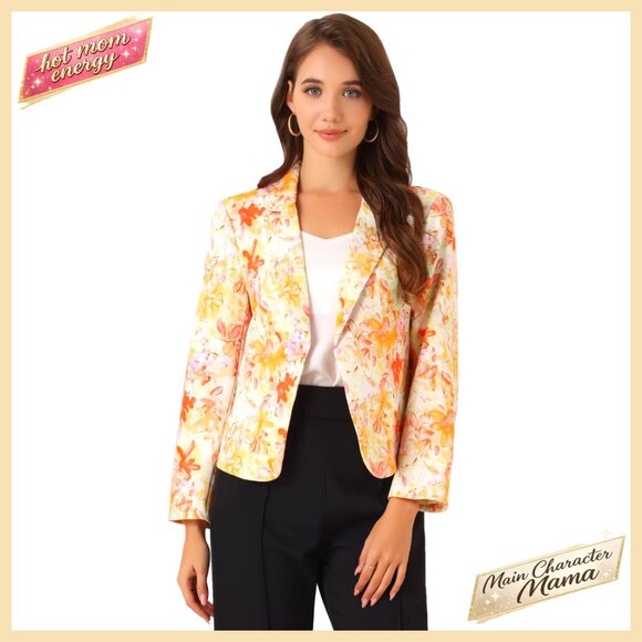 Lightweight Cropped Blazer Notched Lapel Open Front Office Business Casual
